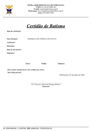 125be27b debf 40e6 b449 42ad5600d3b2 em Certidão de batismo: Igreja explica quando solicitar e como emitir o documento